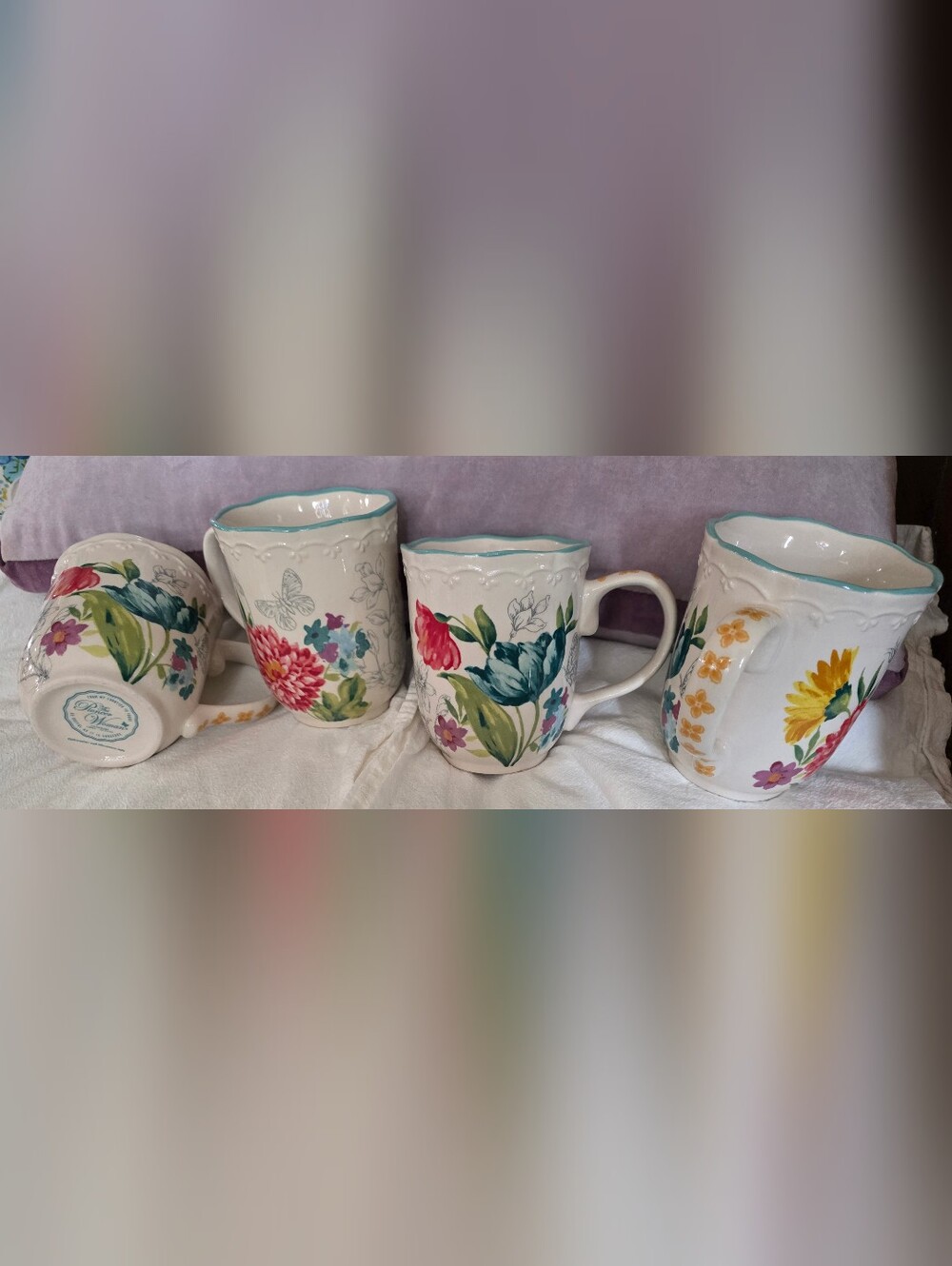 Set Of 4 The Pioneer Woman "Blooming Bouquet" Floral Mugs 18oz